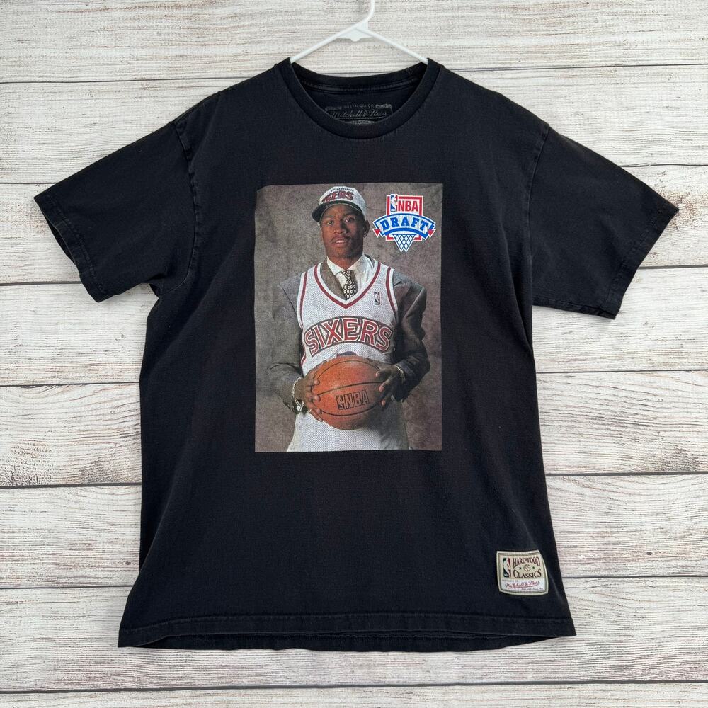 Mitchell & Ness Allen Iverson NBA Draft Sixers T-Shirt Mens L Black Hardwood